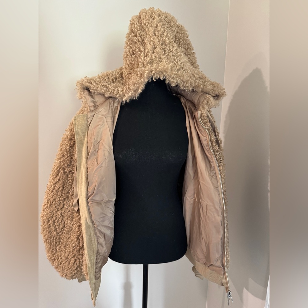 Urban Outfitters Brown Teddy Sherpa Fleece Hooded Zip Up Jacket Women Size S - Picture 4 of 9